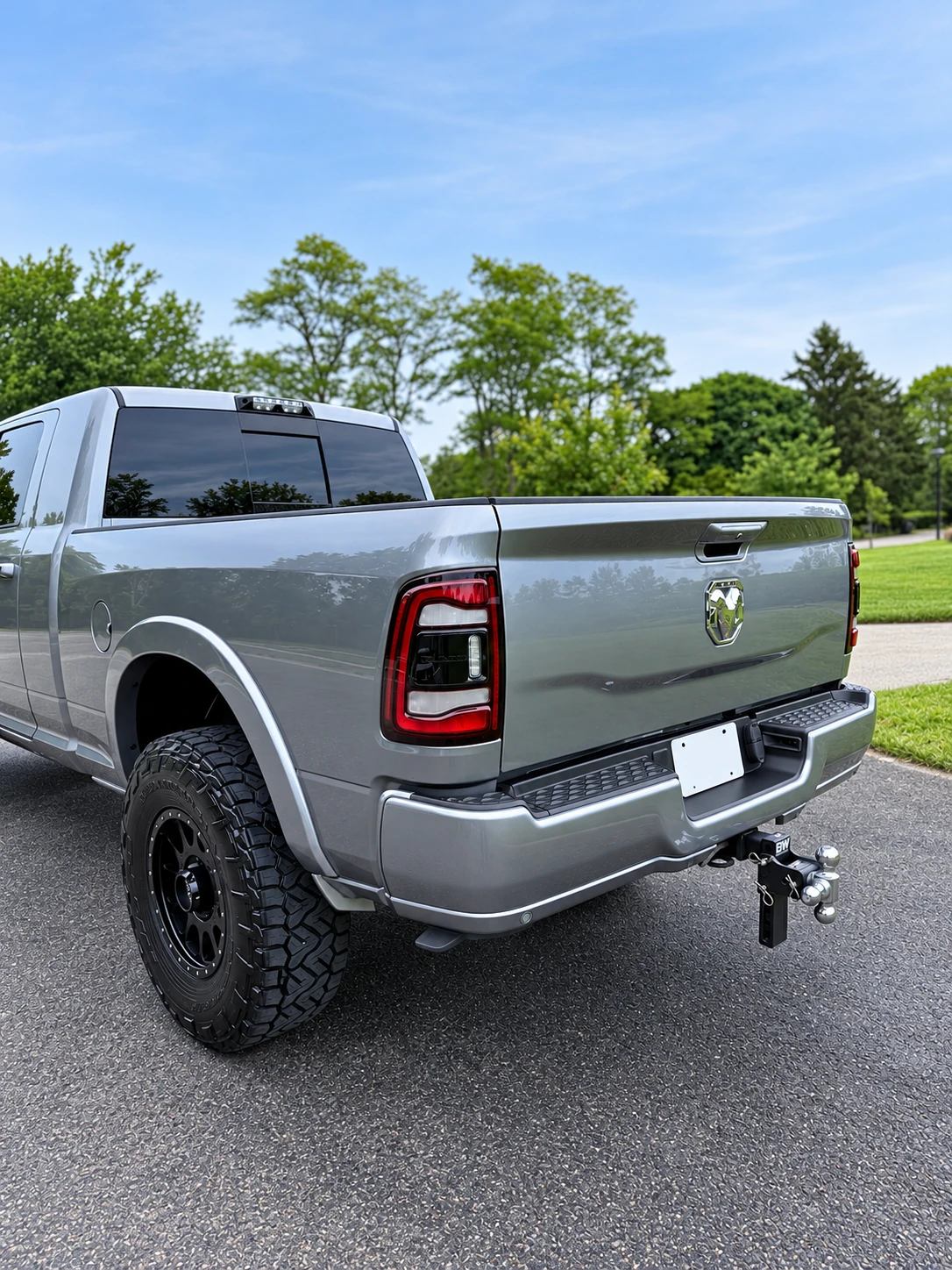 Glossy silver Ram truck bed and tailgate